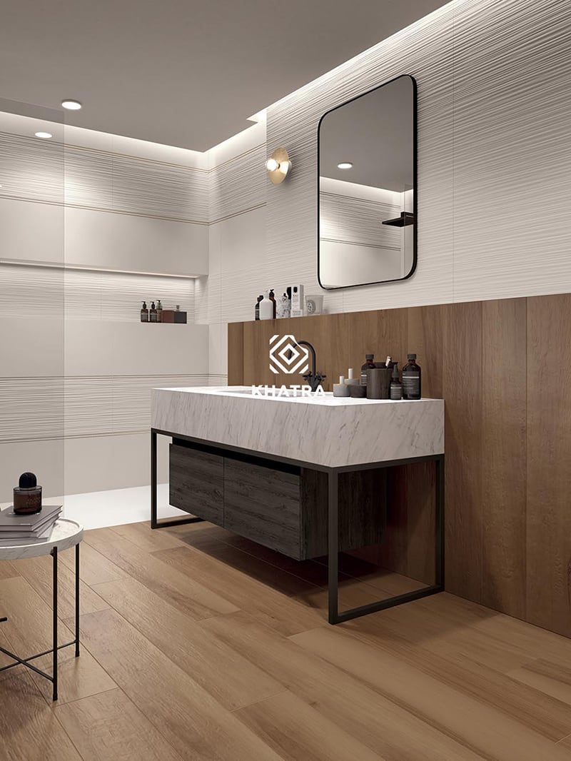 Gạch gỗ ốp chân tường nhà tắm