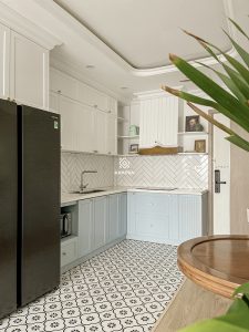 Hình thực tế gạch bông p225 lát nền bếp