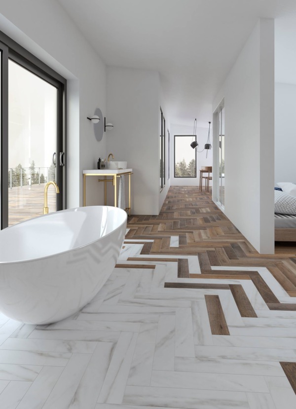 Phối gạch gỗ và gạch marble
