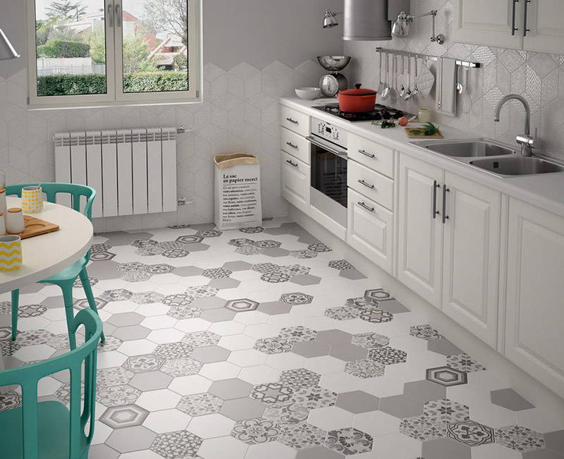 Phối gạch lục giác lát nền bếp