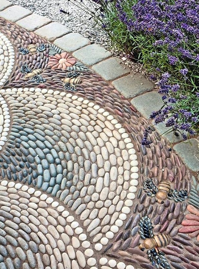 Pebble tiles for garden walkways