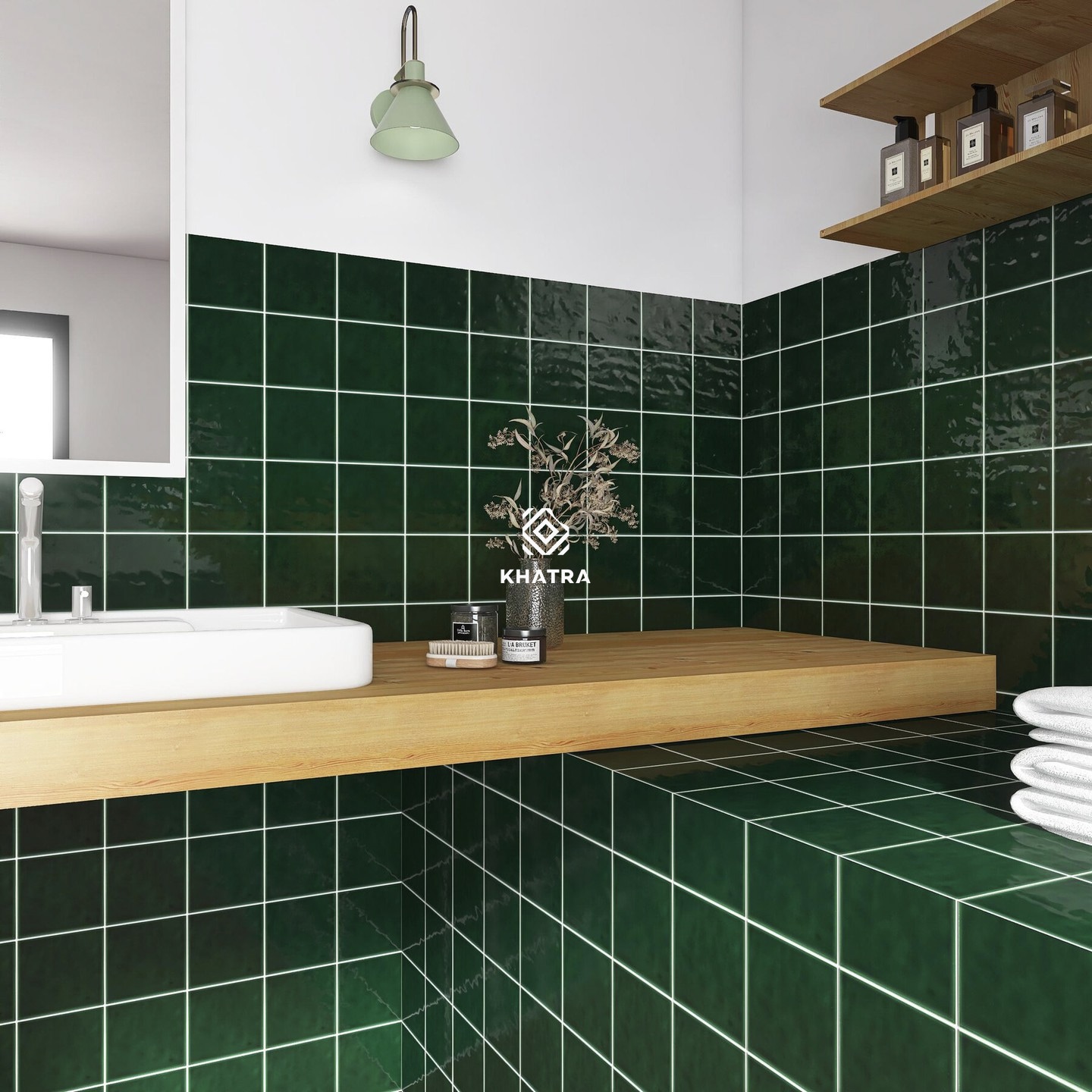 Gạch thẻ vuông Dark Green ốp nhà tắm