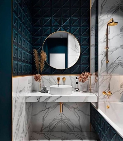 Gạch 3D xanh phối gạch vân marble Gạch 3D xanh phối gạch vân marble
