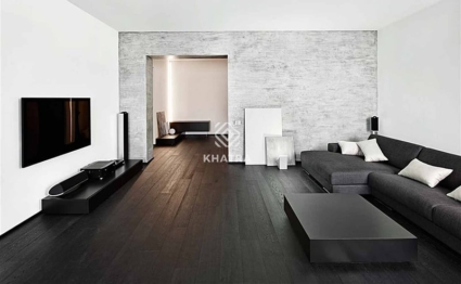 Gạch đen giả gỗ lát nền phòng khách