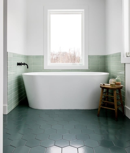 Phối gạch lục giác và gạch thẻ ốp nhà tắm Phối gạch lục giác và gạch thẻ ốp nhà tắm