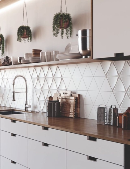 Gạch tam giác 3D ốp tường bếp Gạch tam giác 3D ốp tường bếp