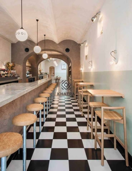 Sử dụng gam màu trắng đen lát nền quán cafe Sử dụng gam màu trắng đen lát nền quán cafe