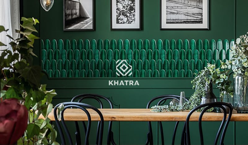 Phối gạch lông vũ Dark Green ốp tường