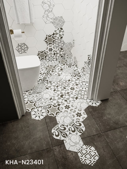 Gạch lục giác bông lát nền toilet