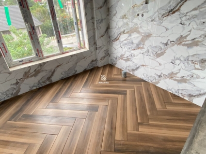 Gạch gỗ Walnut lát nền phối KHTR61203 ốp tường