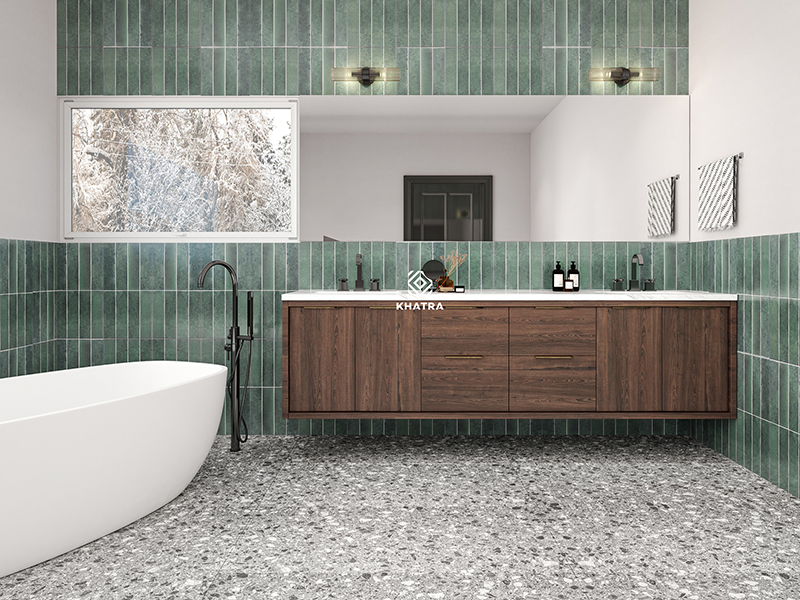 Phối gạch ốp tường BAT3675 với gạch terrazzo lát nền