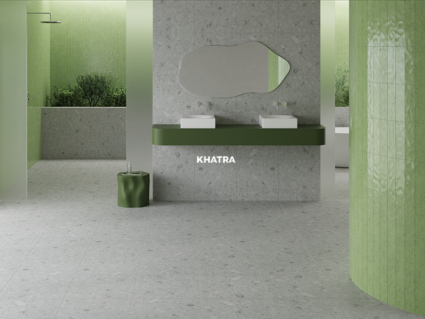 Gạch Terrazzo D6621 phối thẻ C06 xanh gợn ốp tường