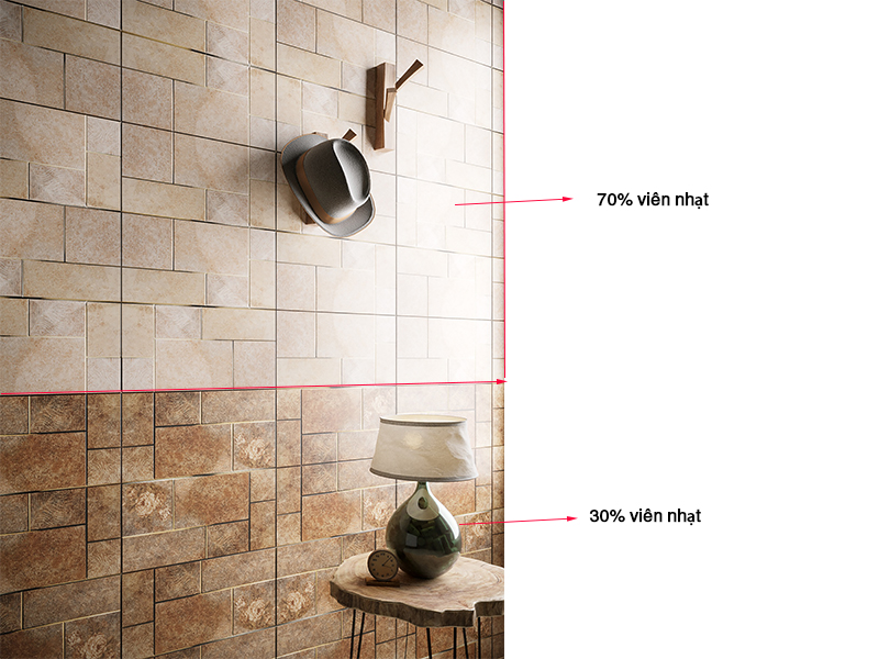 Ốp gạch ốp tường phối đậm nhạt