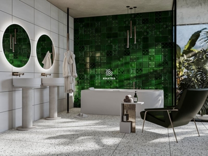 Gạch terrazzo KT6001 phối W366 và gạch gốm