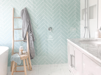 Gạch thẻ gợn Baby Blue ốp nhà tắm