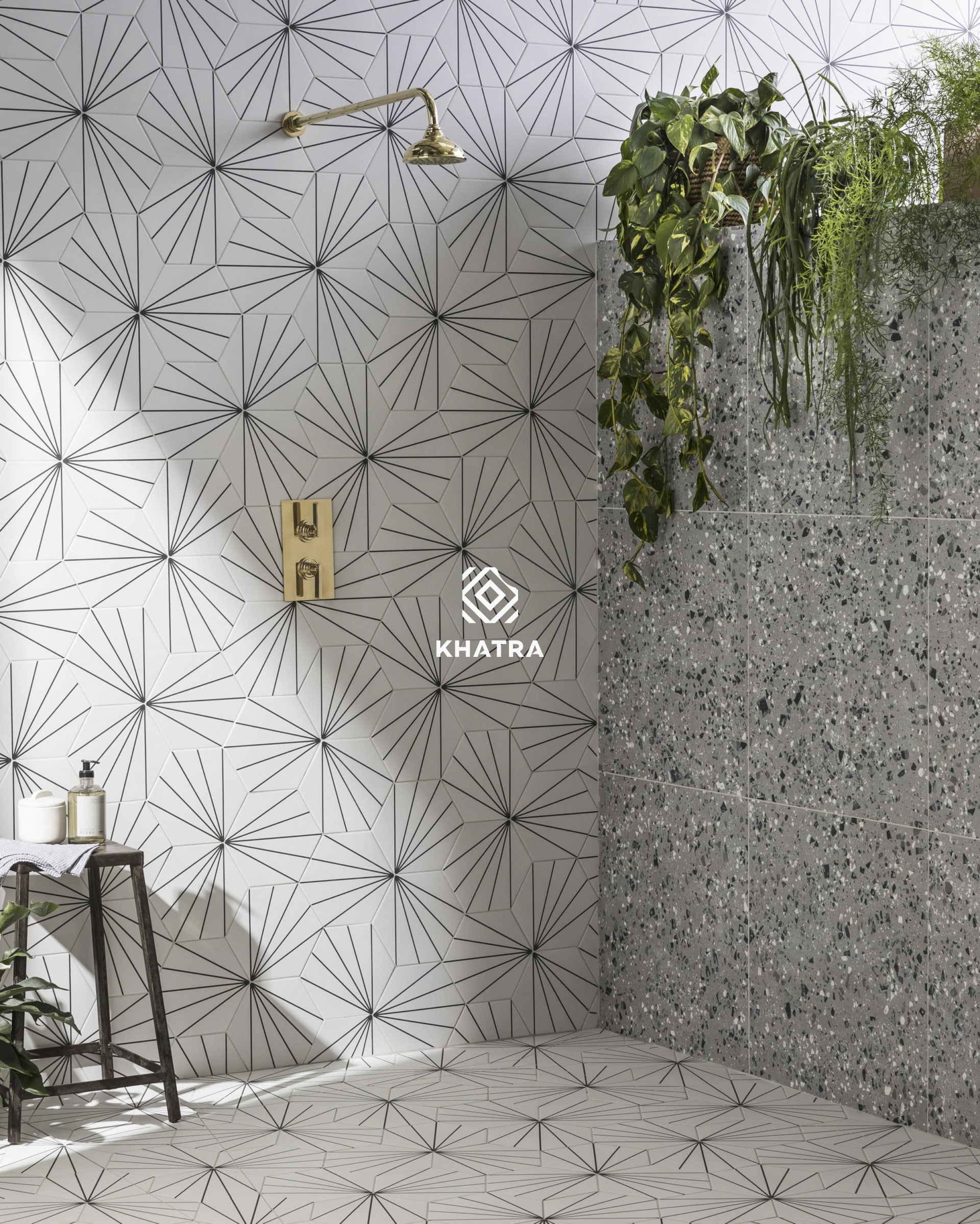 Gạch lục giác ngôi sao với gạch Terrazzo