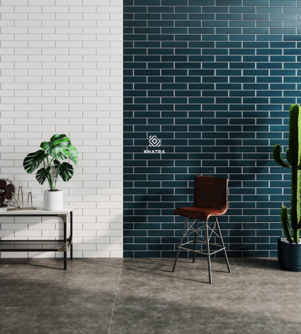 Phối gạch thẻ 75x300 ốp tường với gạch Granite 600x1200 lát nền