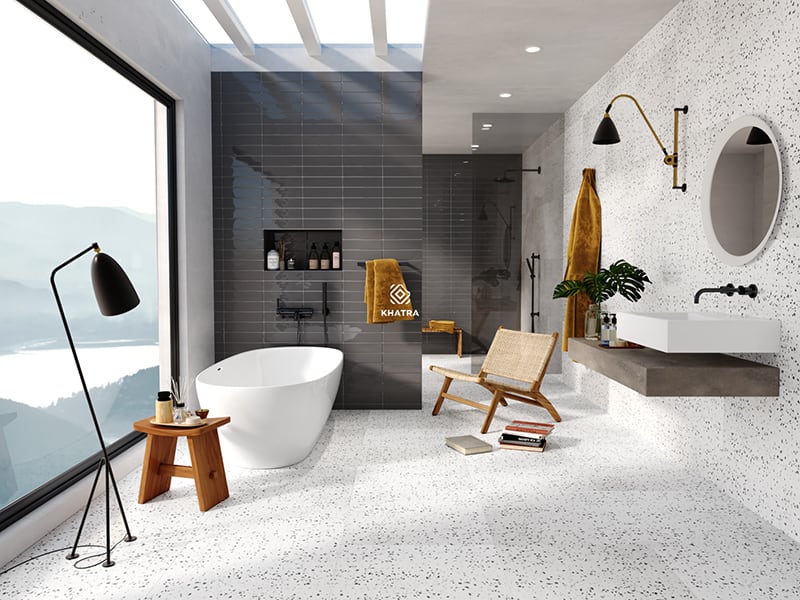 Terrazzo KT6001 phối gạch thẻ màu Dark Grey