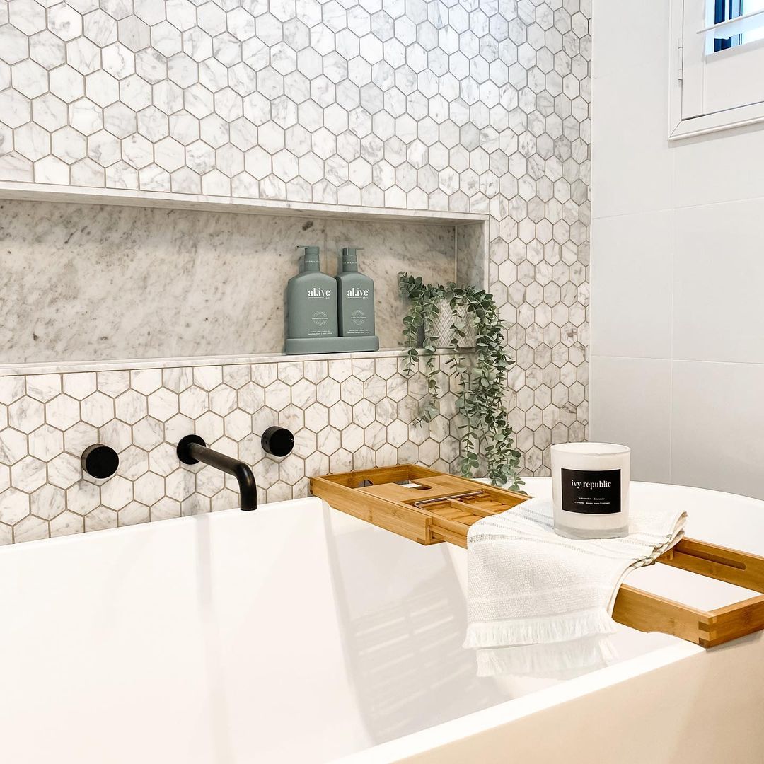 Gạch Mosaic lục giác vân Marble ốp tường