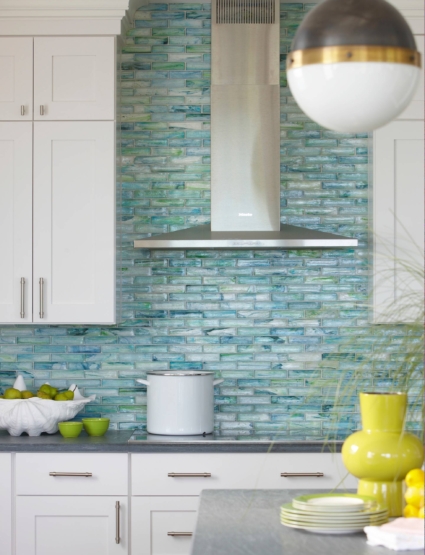 Gạch Mosaic thuỷ tinh xanh ốp bếp Gạch Mosaic thuỷ tinh xanh ốp bếp