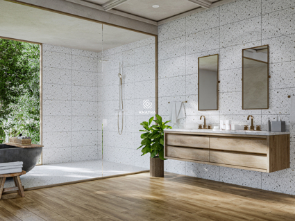 Gạch Terrazzo TERA362 và gạch vân gỗ W96006