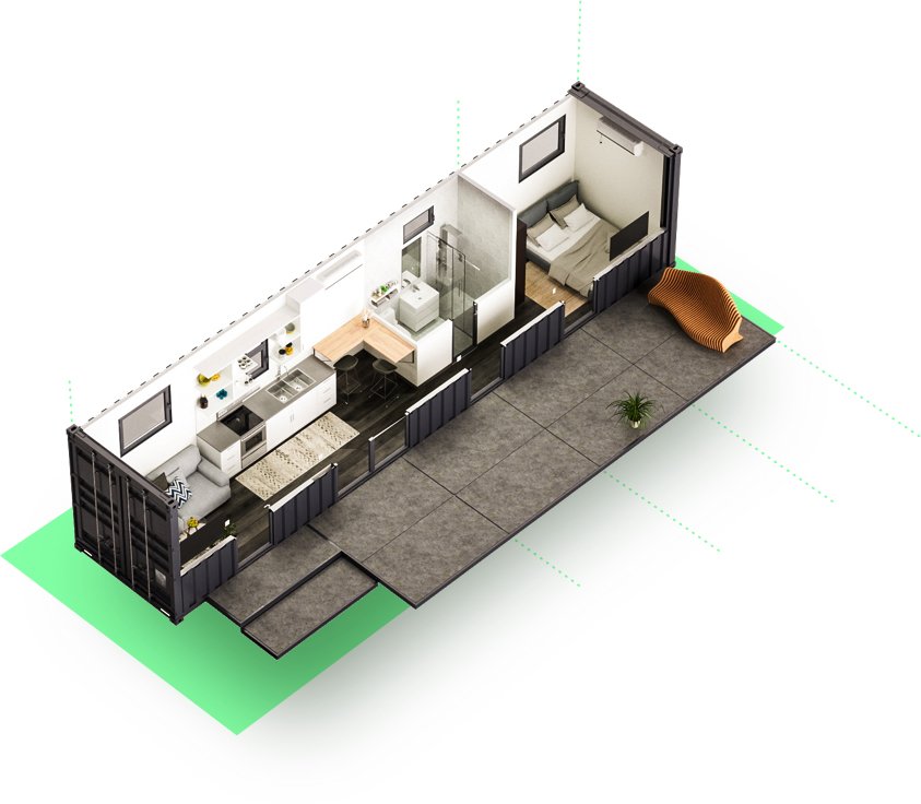 Bố trí nội thất căn hộ studio container