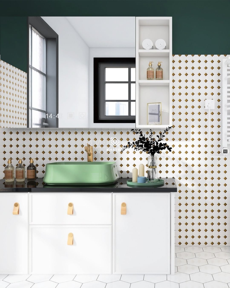 Gạch mosaic lục giác trắng ốp bếp