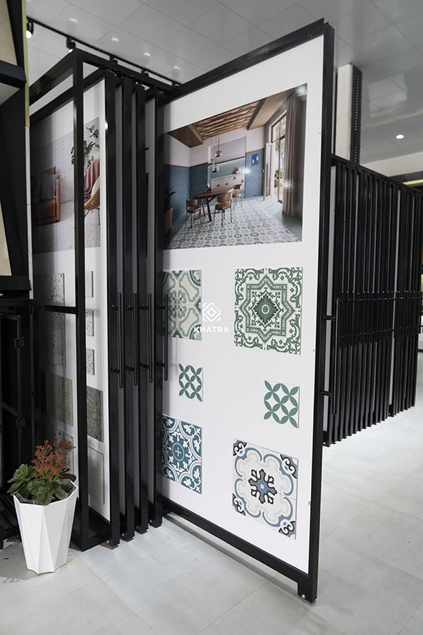Combining patterned blue encaustic cement tile models