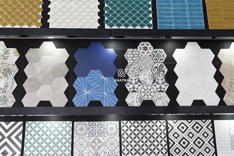 Decorative tile display rack at Khatra Ben Tre branch