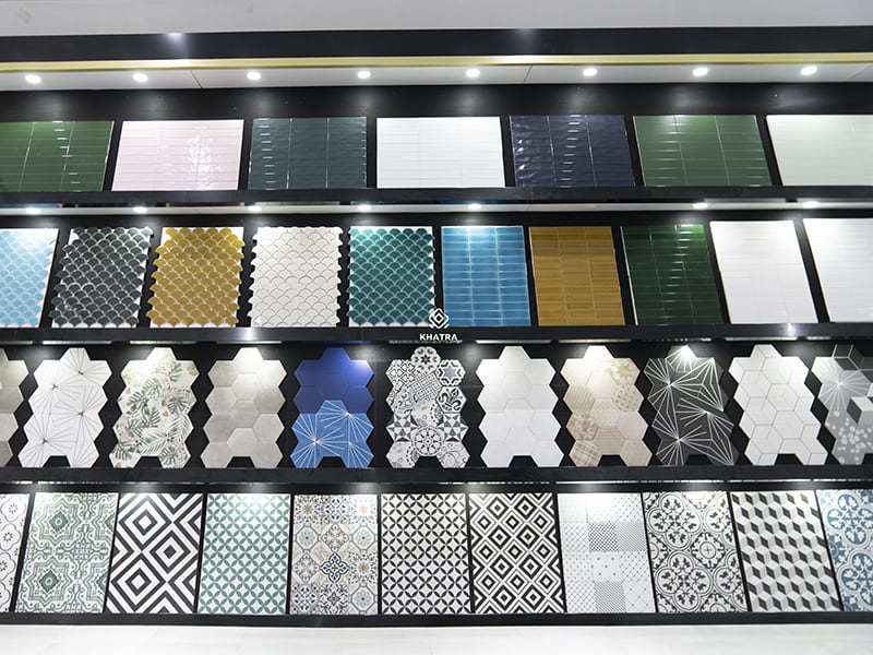 Decorative tile rack at Khatra Ben Tre showroom