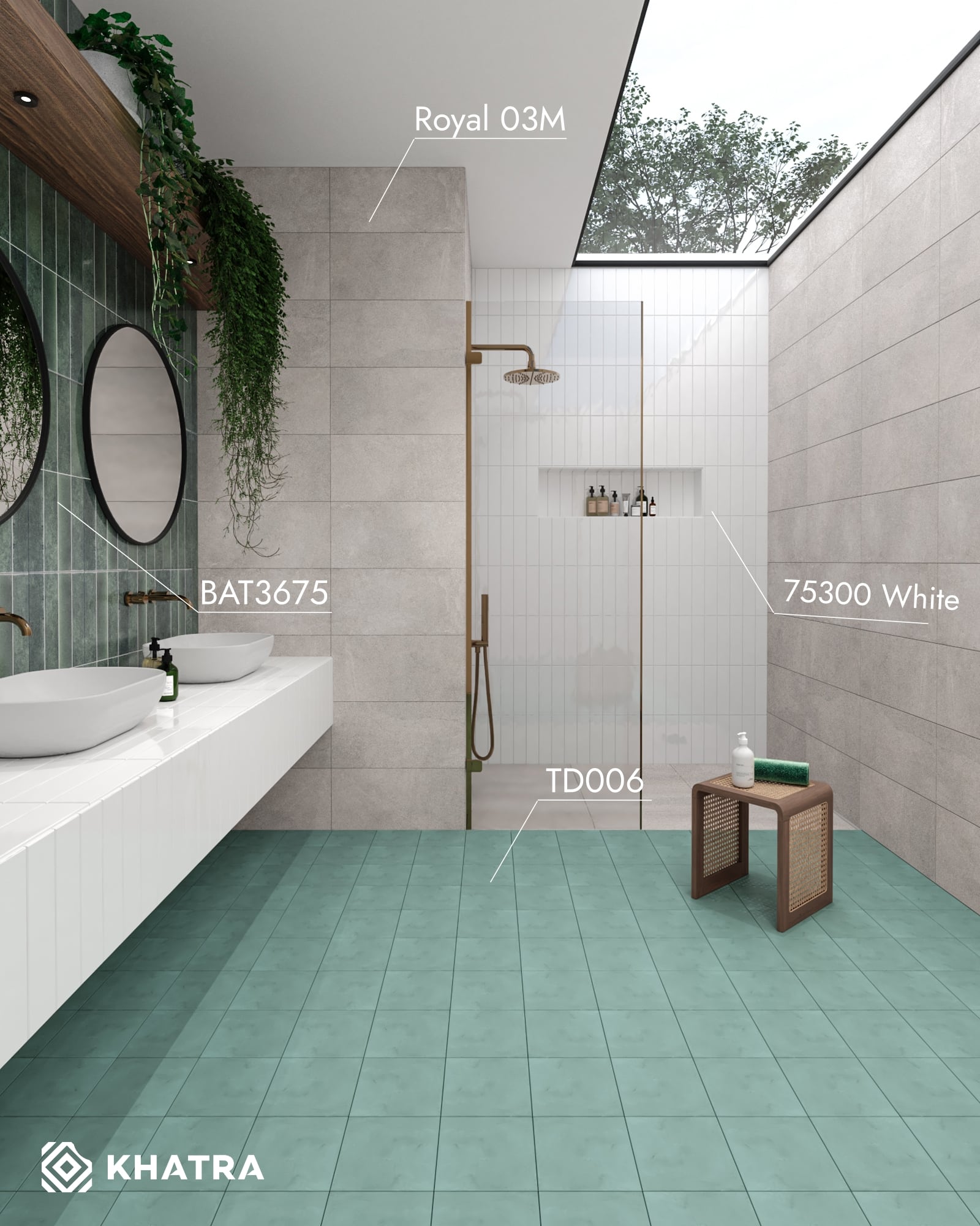 Phối gạch bông TD006 lát nền nhà tắm