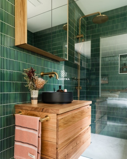 Gạch thẻ Stripe Green ốp phòng tắm