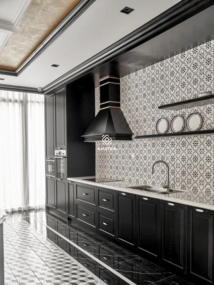 Gạch bông KHA-204 phối 20140 ốp lát bếp