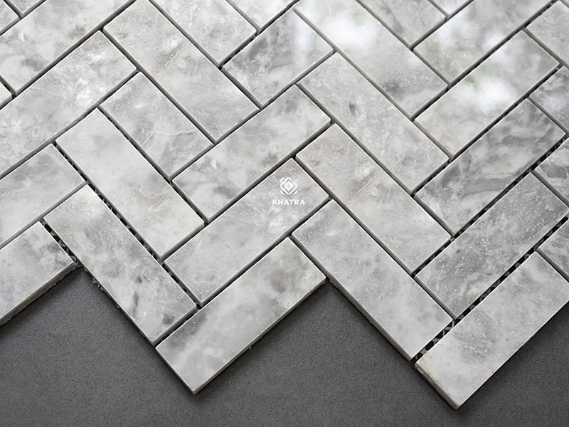 Gạch Mosaic đá Bianco Herring Bone