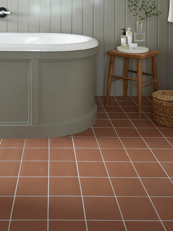 Red tiles used for bathroom flooring