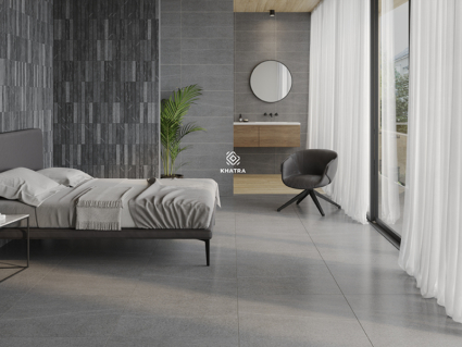Phối gạch beton màu xám ốp lát phòng ngủ