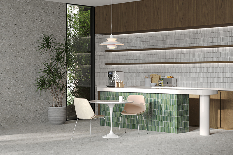 Phối gạch Terrazzo D6622 với mosaic stripe