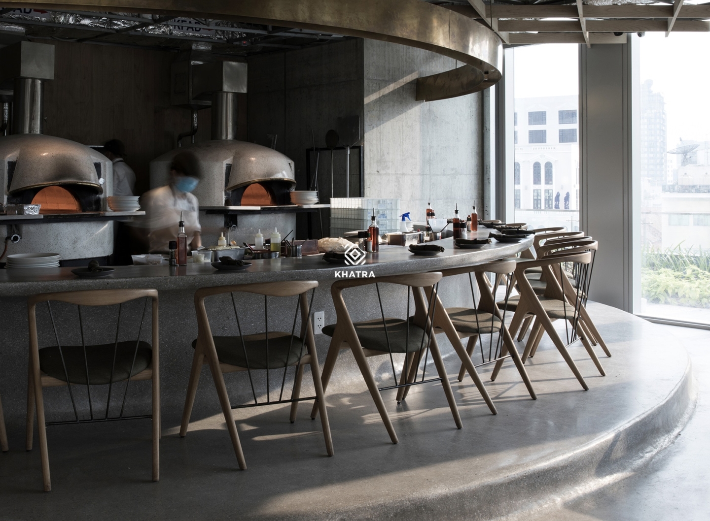 Concrete Terrazzo ốp lát quầy bar Pizza 4P's