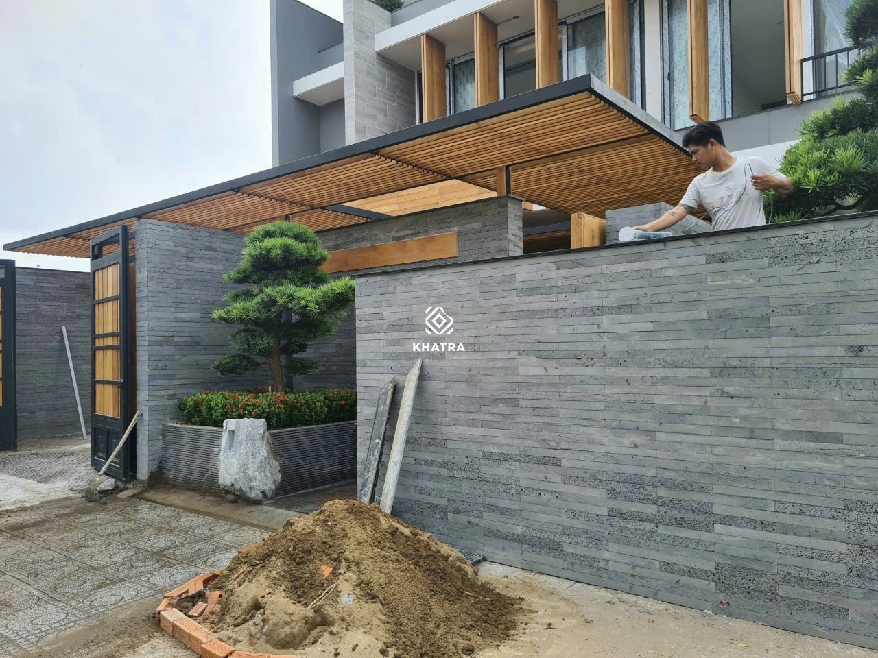 Grey basalt honeycomb tile for facade