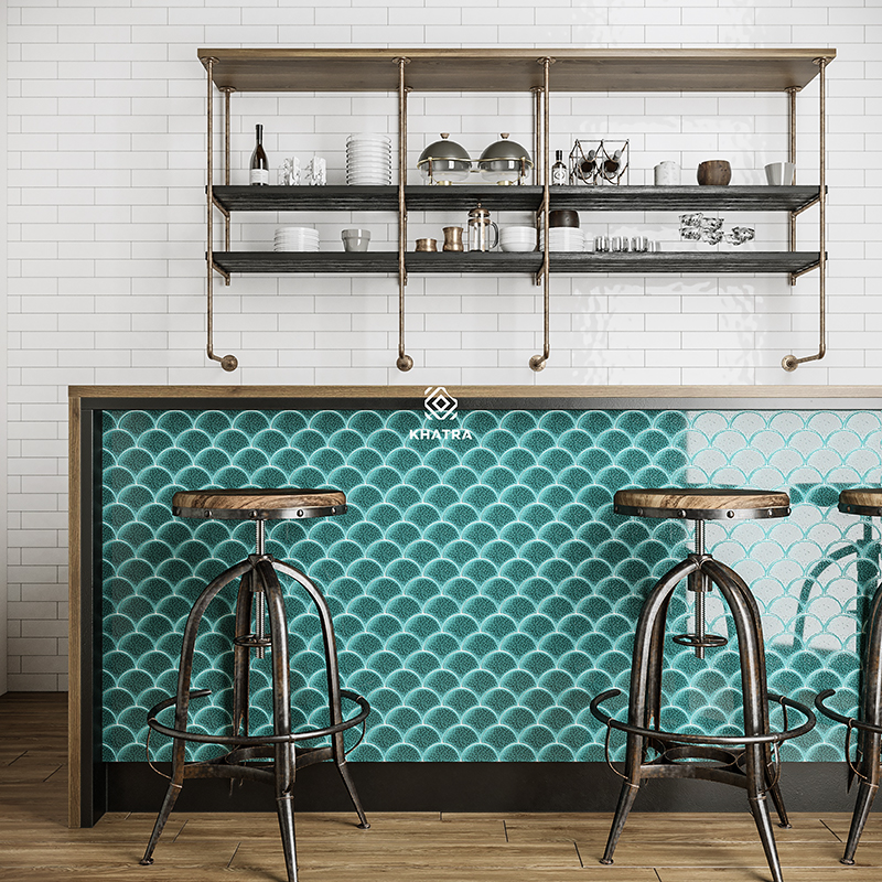 Vảy cá Teal ốp quầy bar phong cách Contemporary
