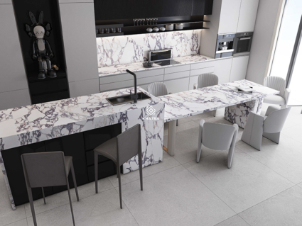CALACATTA VIOLA phối gạch URBAN ốp lát bếp