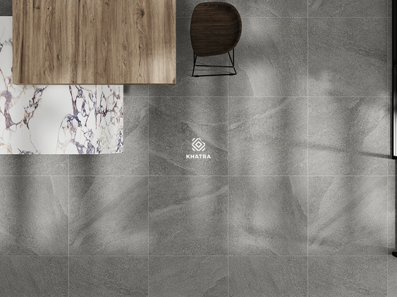 Ardex Dark Grey kitchen floor tiles under sunlight