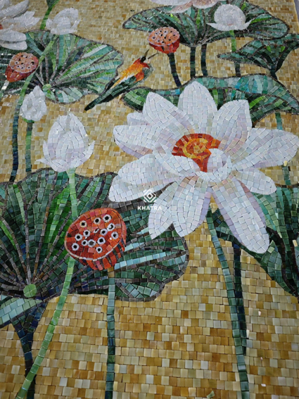 Gạch tranh mosaic hoa sen ốp tường
