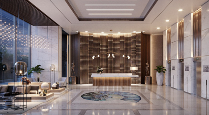 Dự án The Sóng Vũng Tàu sử dụng gạch mosaic khảm hình vỏ ốc lát nền sảnh