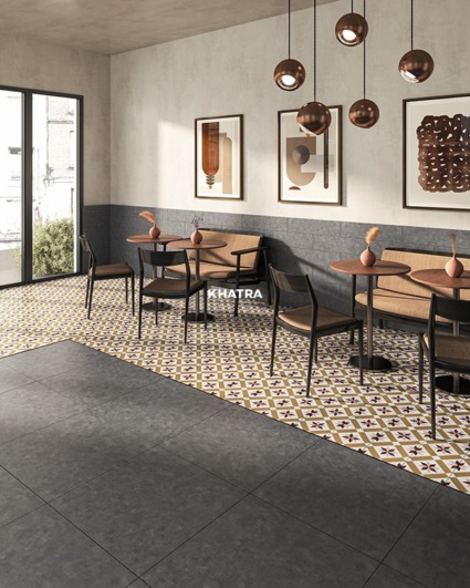 Gạch bông TD008 phối Granite KYC-N65004H lát nền quán cafe
