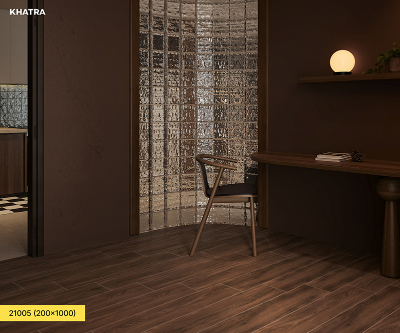 Living room design using glass blocks as a daylighting partition