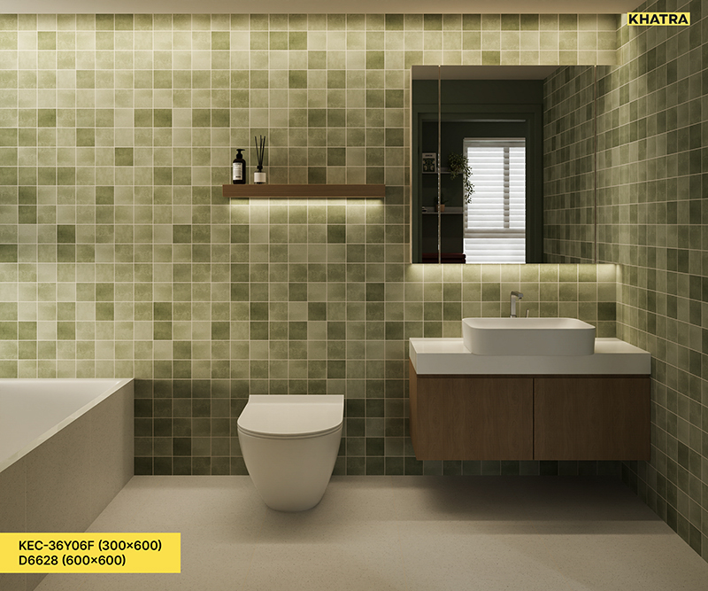 KEC-36Y06F wall tile paired with Terrazzo D6628 bathroom floor tile