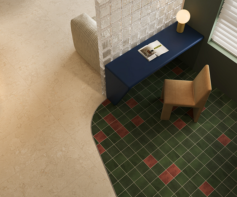 Bauhaus-style home office floor tile coordination
