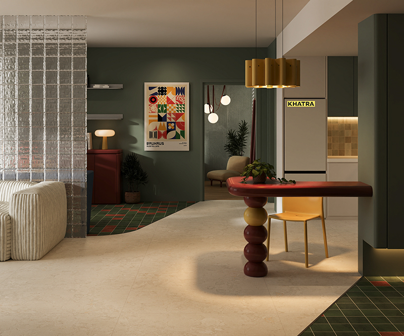 Living - kitchen space designed in Bauhaus style